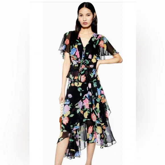 TOPSHOP "Frieda Floral Ruffle Tie Top" - Picture 2 of 6